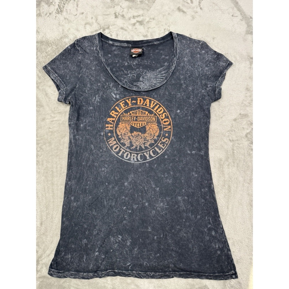 Harley Davidson Shirt Womens XL Gray Short Sleeve Tie Dye Graphic Logo Biker